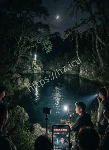 荒潭深夜水面漂浮银白色流动光点